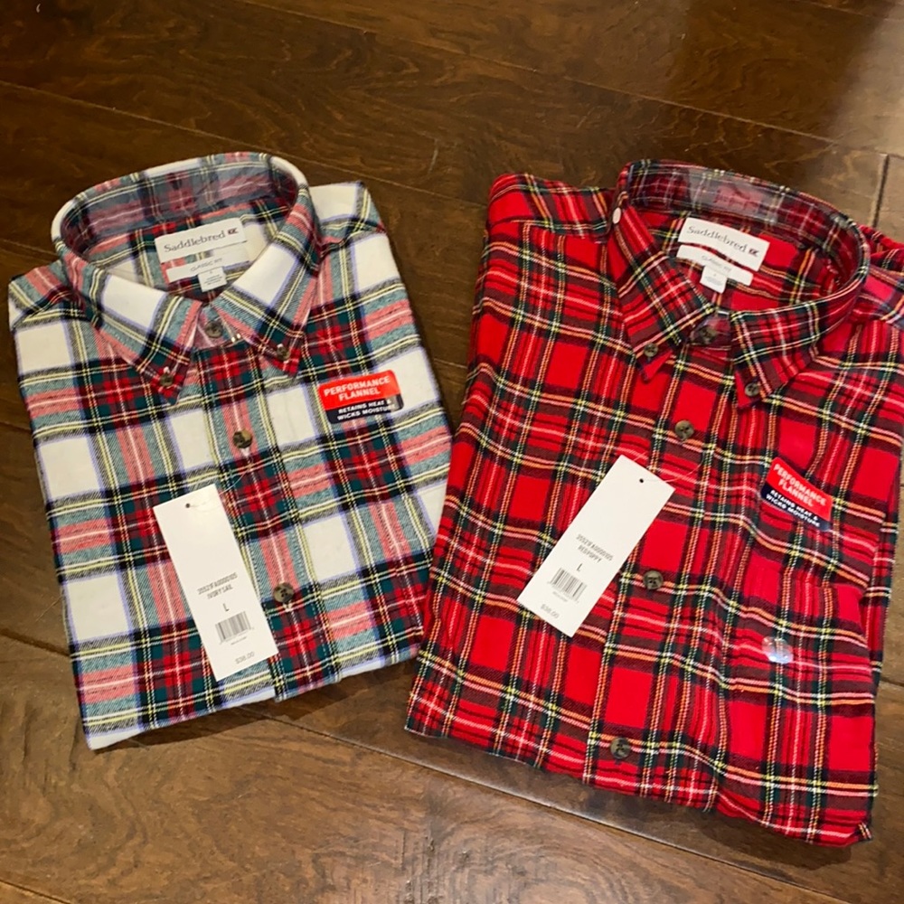 2 men’s flannel long sleeve button-up shirts